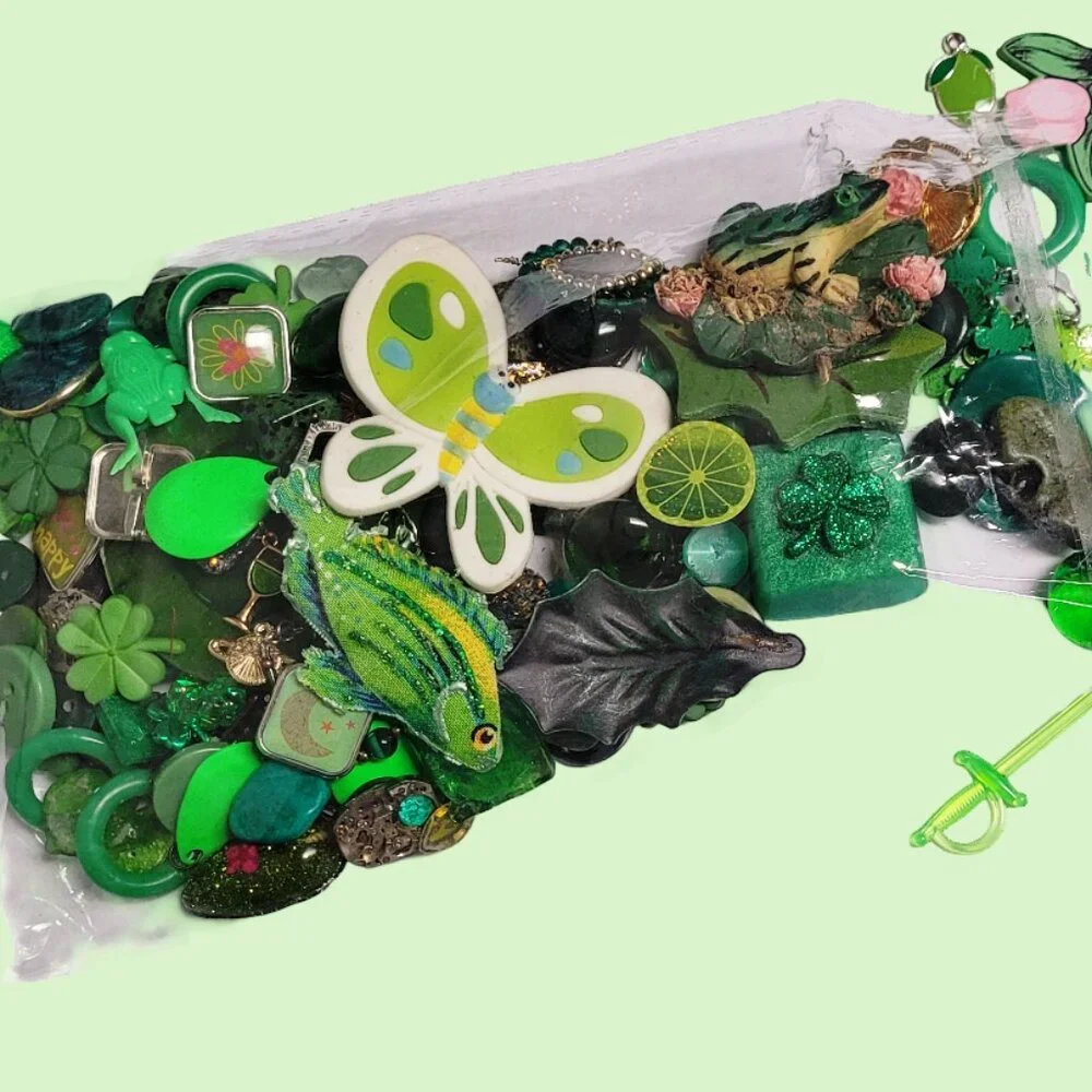 Bag of Various Green Craft Items for DIY Art and Craft Projects and More